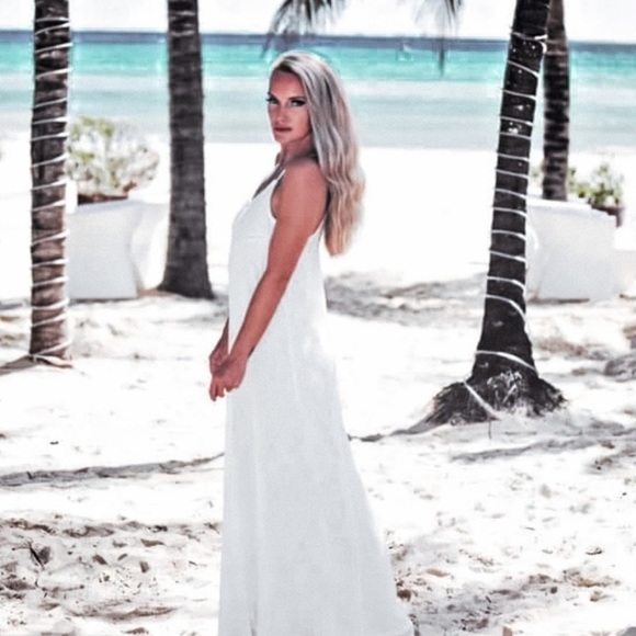 White Lace Trim Bohemian Maxi Dress - Picture 1 of 4